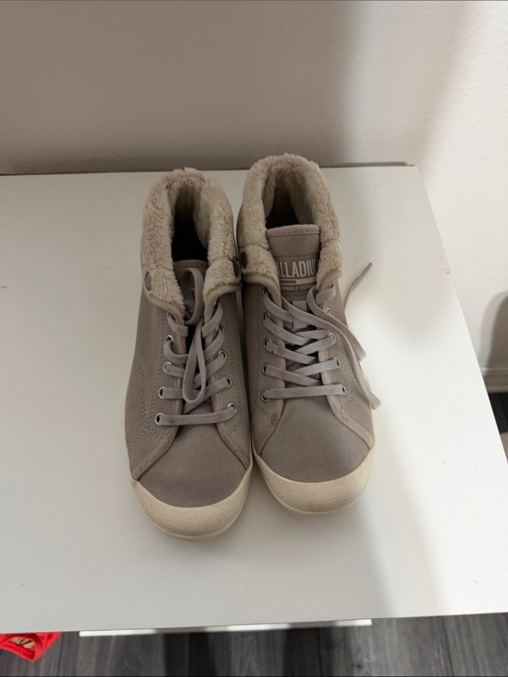 Palladium Women's Taupe High-Top Sneakers with Shearling Collar